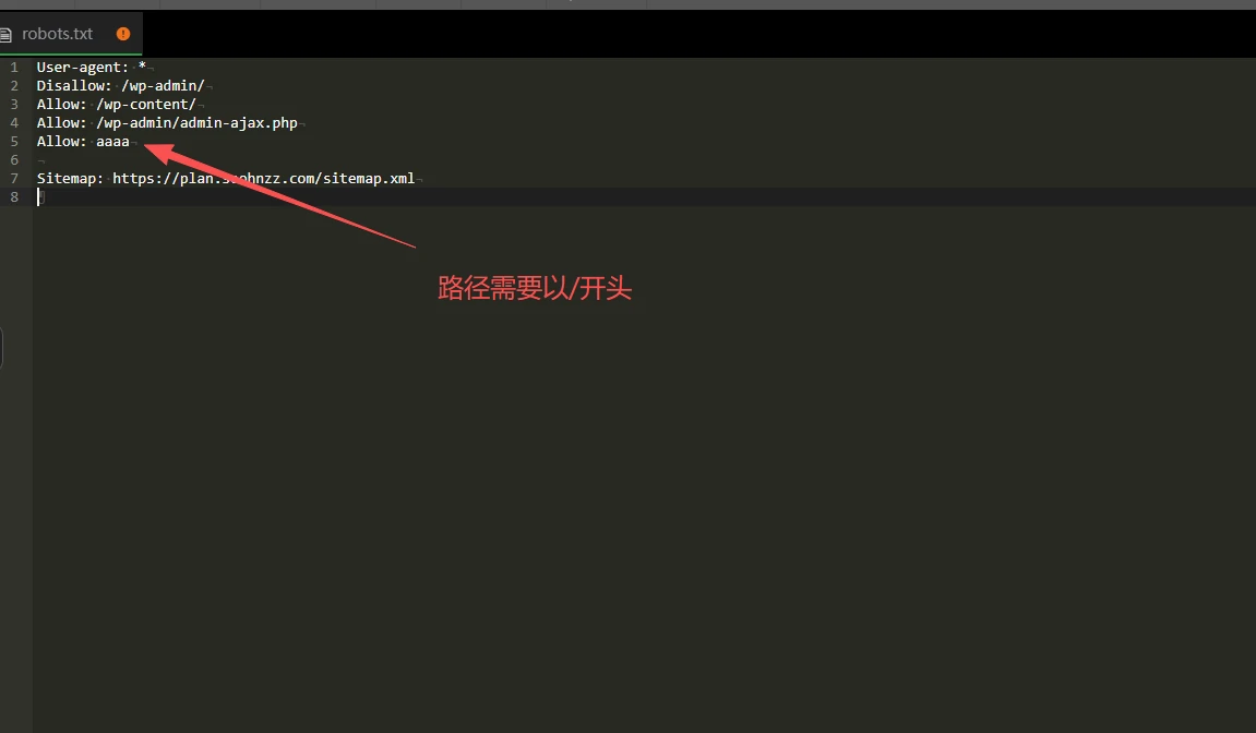问题截图：错误的 robots.txt 格式 - 问题截图 1