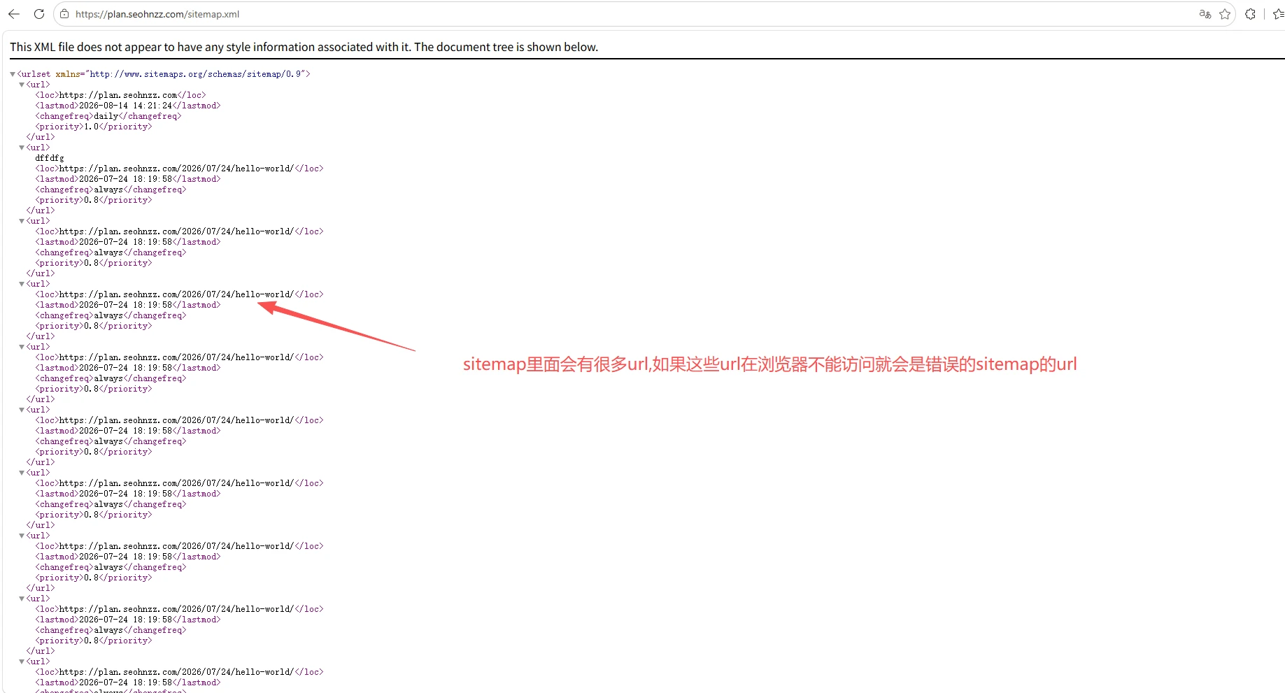 问题截图：Sitemap 中的无效 URL - 问题截图 1