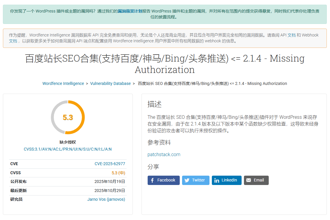 SEO合集插件在WF中报安全漏洞配图